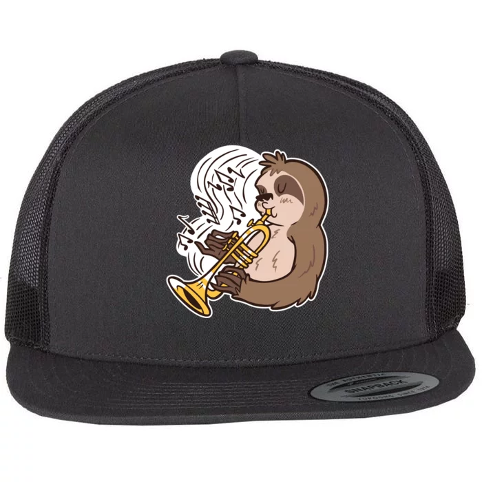 Sloth Musical Trumpet Flat Bill Trucker Hat