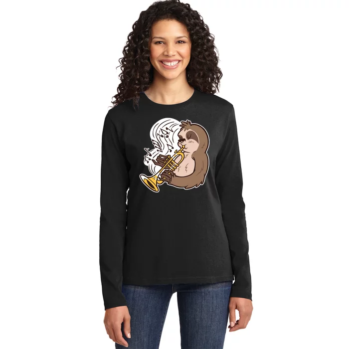 Sloth Musical Trumpet Ladies Long Sleeve Shirt