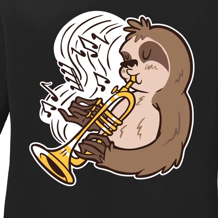 Sloth Musical Trumpet Ladies Long Sleeve Shirt