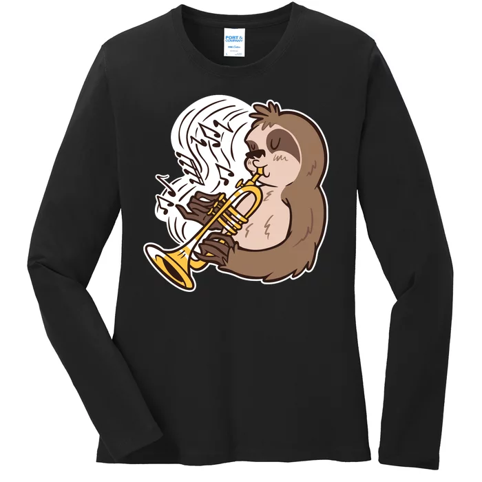 Sloth Musical Trumpet Ladies Long Sleeve Shirt