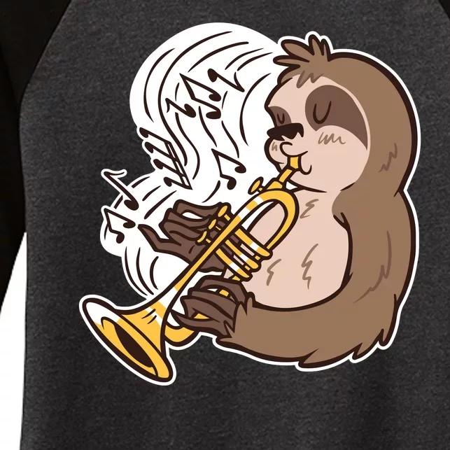 Sloth Musical Trumpet Women's Tri-Blend 3/4-Sleeve Raglan Shirt