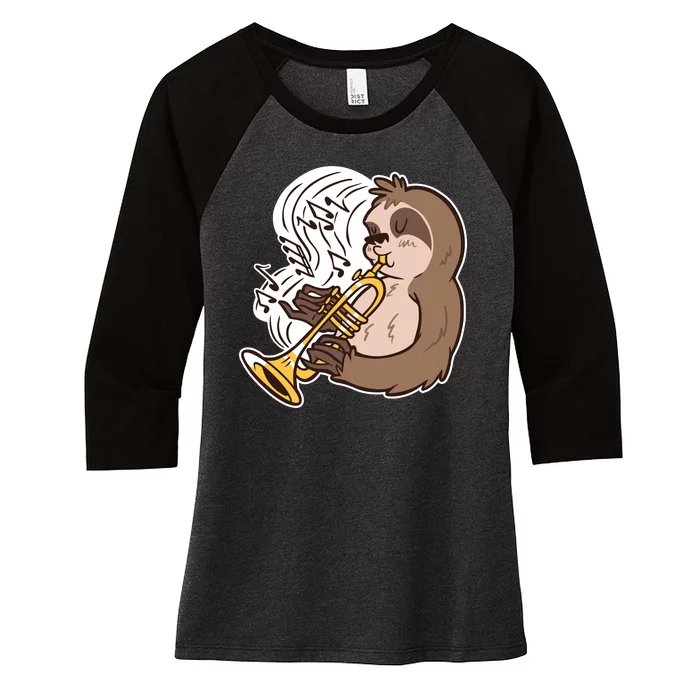 Sloth Musical Trumpet Women's Tri-Blend 3/4-Sleeve Raglan Shirt