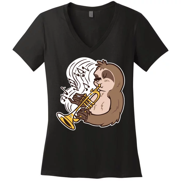 Sloth Musical Trumpet Women's V-Neck T-Shirt