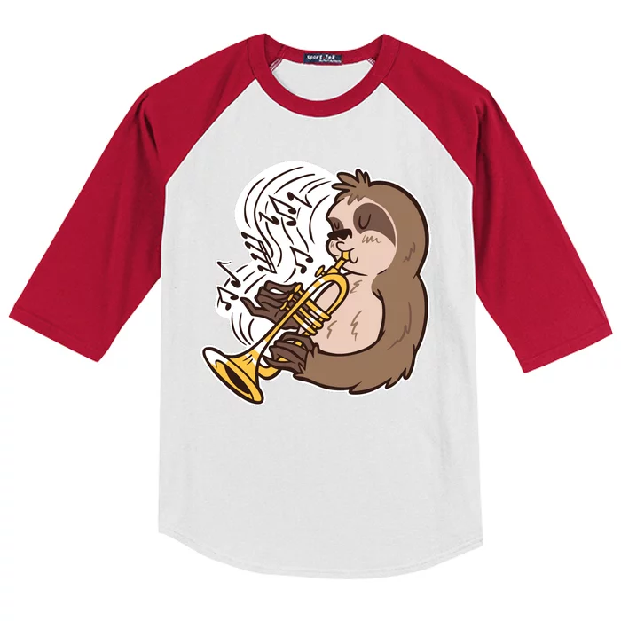 Sloth Musical Trumpet Kids Colorblock Raglan Jersey