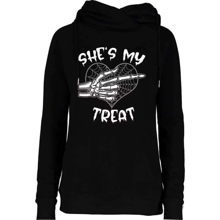 SheS My Treat Funny Halloween Matching Couple Womens Funnel Neck Pullover Hood