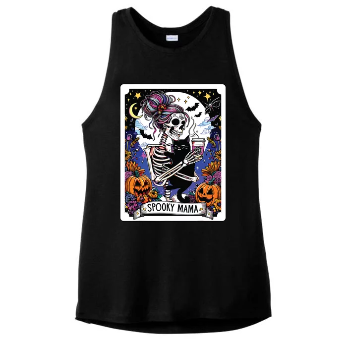 Spooky Mama Tarot Card Halloween Mom Skull Mama Black Cat Ladies Tri-Blend Wicking Tank