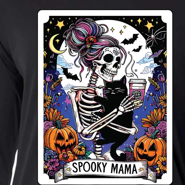 Spooky Mama Tarot Card Halloween Mom Skull Mama Black Cat Cooling Performance Long Sleeve Crew