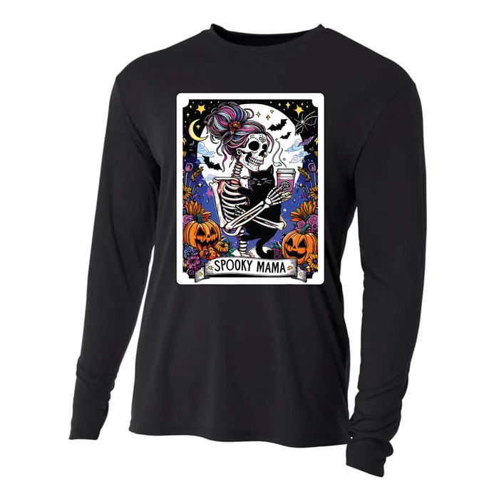 Spooky Mama Tarot Card Halloween Mom Skull Mama Black Cat Cooling Performance Long Sleeve Crew