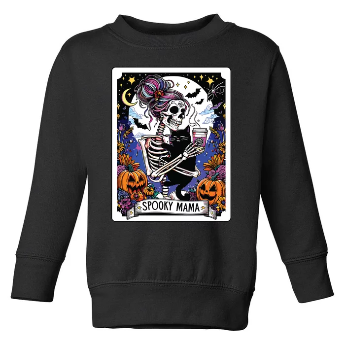 Spooky Mama Tarot Card Halloween Mom Skull Mama Black Cat Toddler Sweatshirt