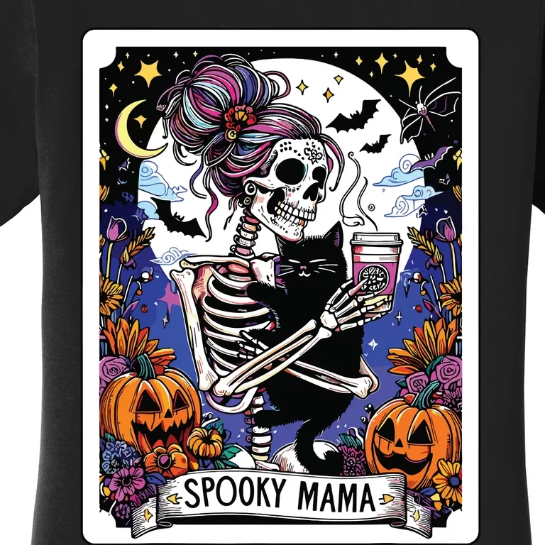 Spooky Mama Tarot Card Halloween Mom Skull Mama Black Cat Women's T-Shirt