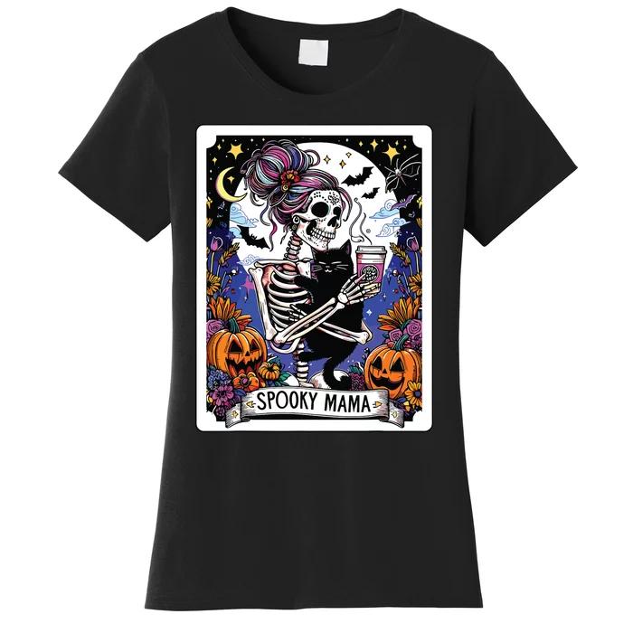 Spooky Mama Tarot Card Halloween Mom Skull Mama Black Cat Women's T-Shirt