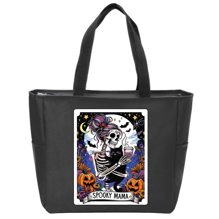 Spooky Mama Tarot Card Halloween Mom Skull Mama Black Cat Zip Tote Bag