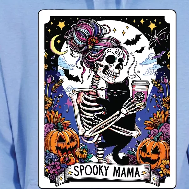 Spooky Mama Tarot Card Halloween Mom Skull Mama Black Cat Unisex Surf Hoodie