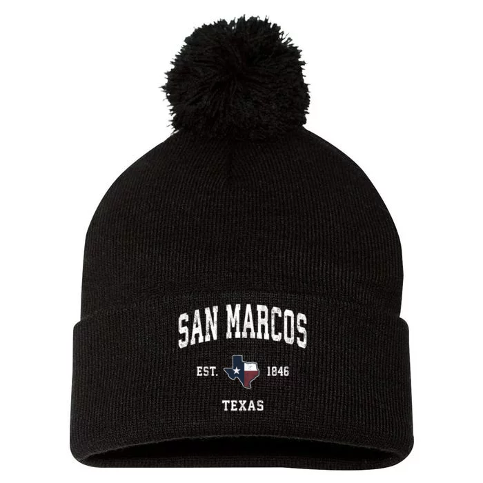 San Marcos Texas Tx Vintage State Flag Sports Pom Pom 12in Knit Beanie