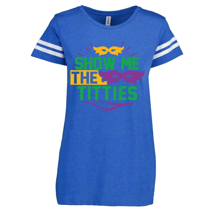 Show Me The Titties Funny Mardi Gras Meme Enza Ladies Jersey Football T-Shirt