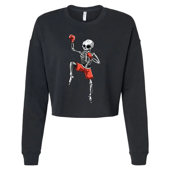 Skeleton Muay Thai Halloween Kickboxing MMA Fighter Costume Cropped Pullover Crew