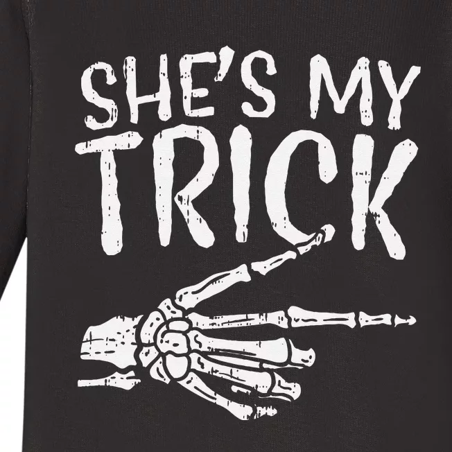 Shes My Trick Matching Couple Halloween Costume Boyfriend Baby Long Sleeve Bodysuit