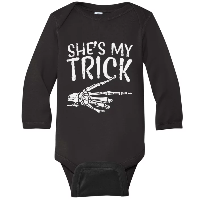 Shes My Trick Matching Couple Halloween Costume Boyfriend Baby Long Sleeve Bodysuit