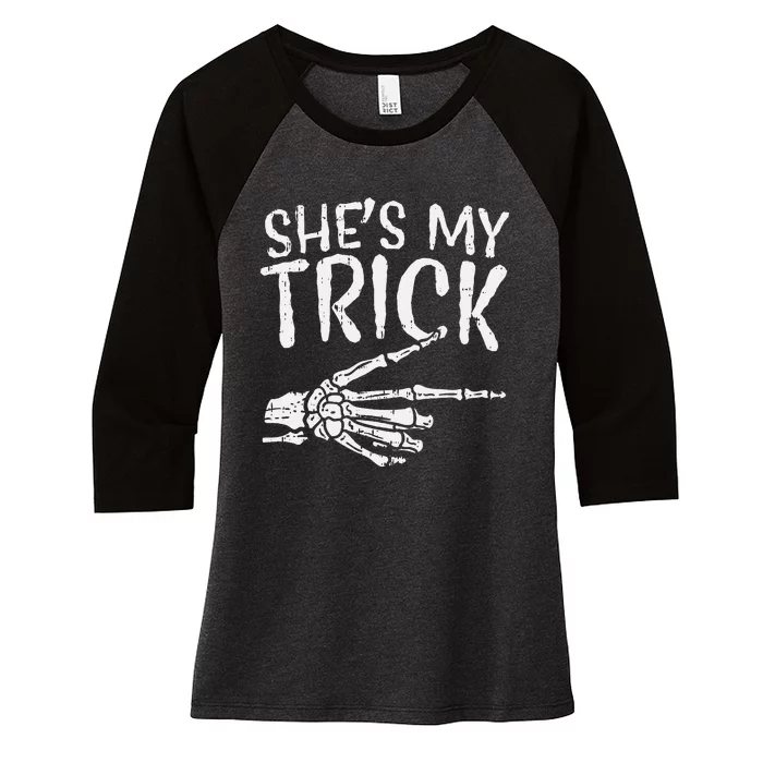 Shes My Trick Matching Couple Halloween Costume Boyfriend Women's Tri-Blend 3/4-Sleeve Raglan Shirt