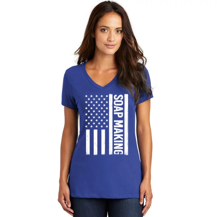 Soap Making Us Flag Soapmaker Vintage Soap Maker Great Gift Women's V-Neck T-Shirt