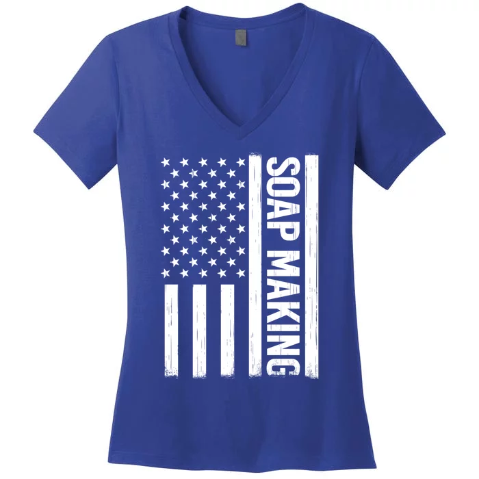 Soap Making Us Flag Soapmaker Vintage Soap Maker Great Gift Women's V-Neck T-Shirt