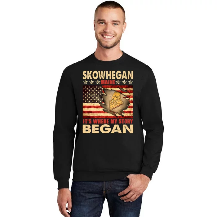 Skowhegan Maine Usa Flag 4th Of July Tall Sweatshirt