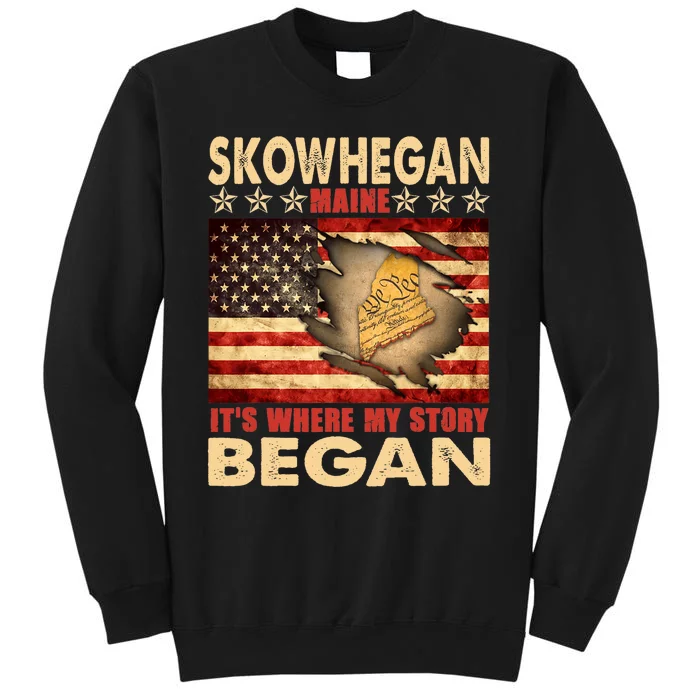 Skowhegan Maine Usa Flag 4th Of July Tall Sweatshirt