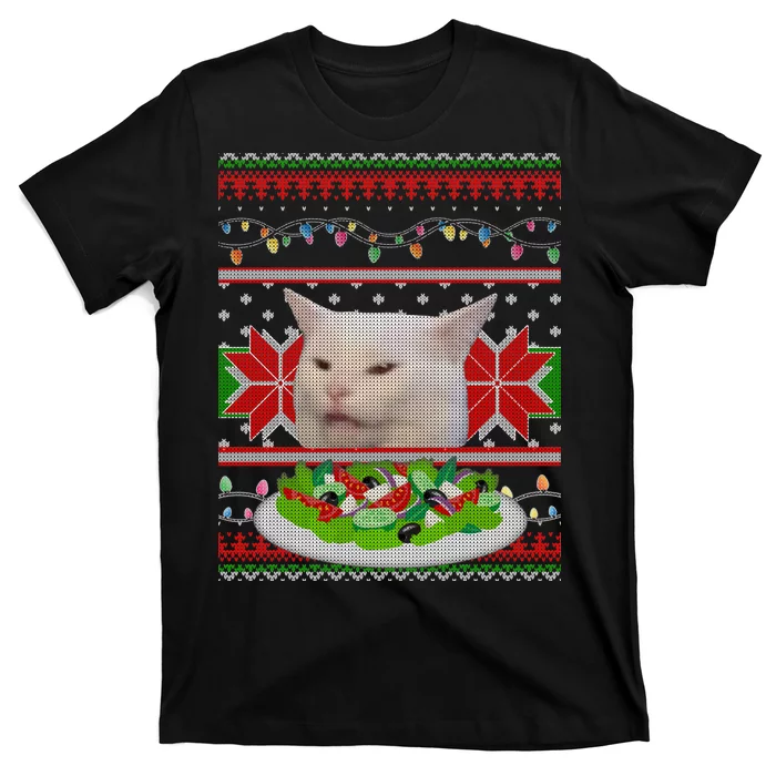 Smug Table Cat Meme Ugly Christmas T-Shirt