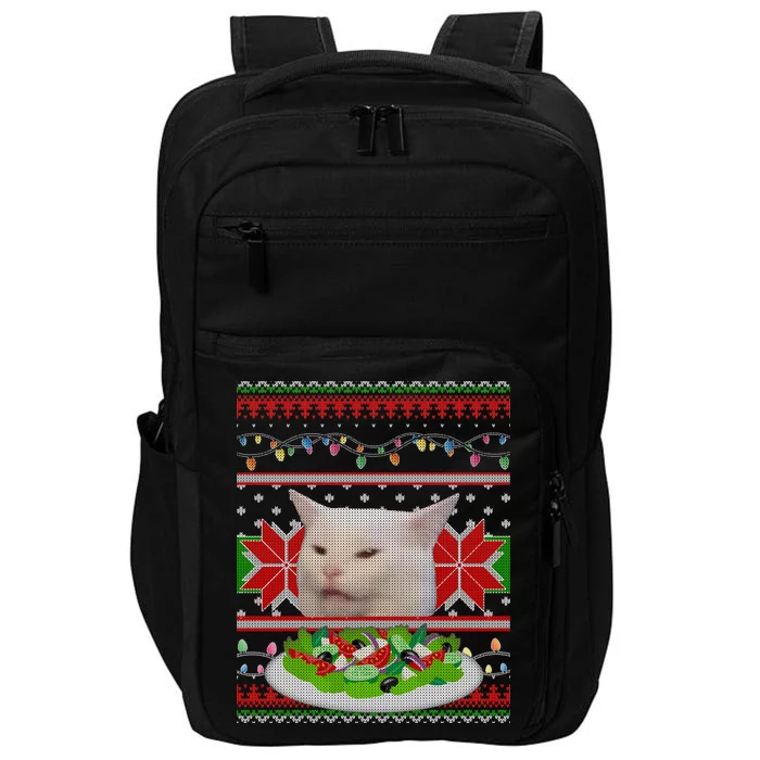 Smug Table Cat Meme Ugly Christmas Impact Tech Backpack