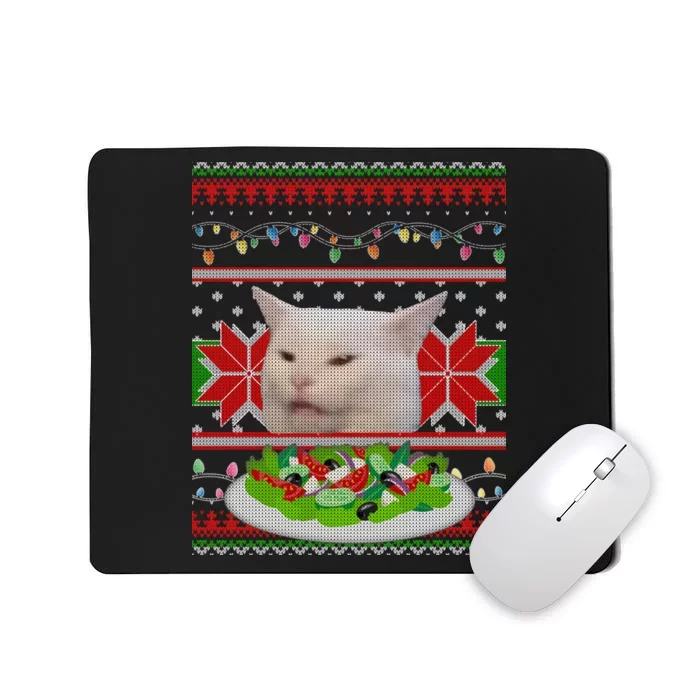 Smug Table Cat Meme Ugly Christmas Mousepad