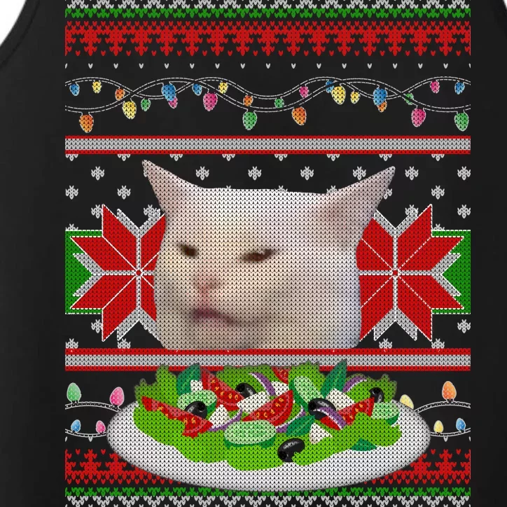 Smug Table Cat Meme Ugly Christmas Performance Tank