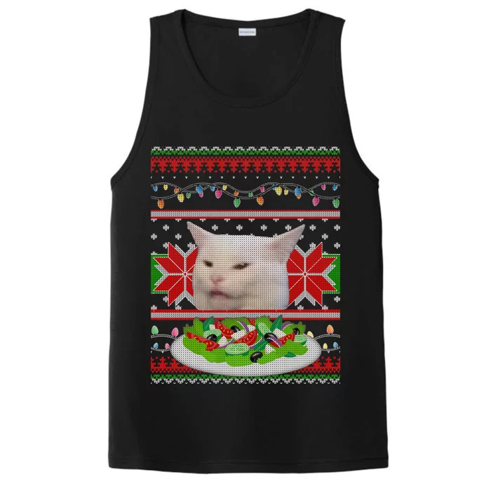 Smug Table Cat Meme Ugly Christmas Performance Tank