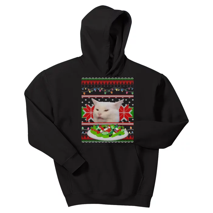 Smug Table Cat Meme Ugly Christmas Kids Hoodie