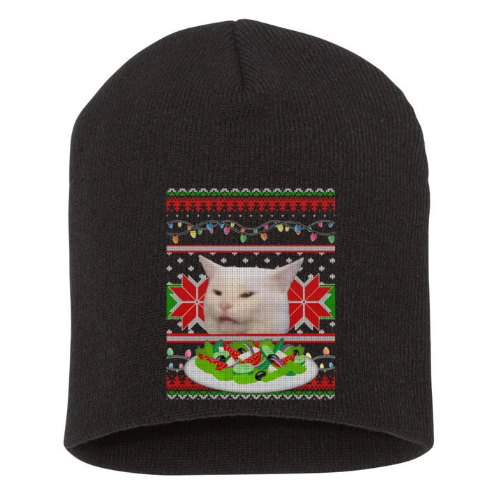 Smug Table Cat Meme Ugly Christmas Short Acrylic Beanie