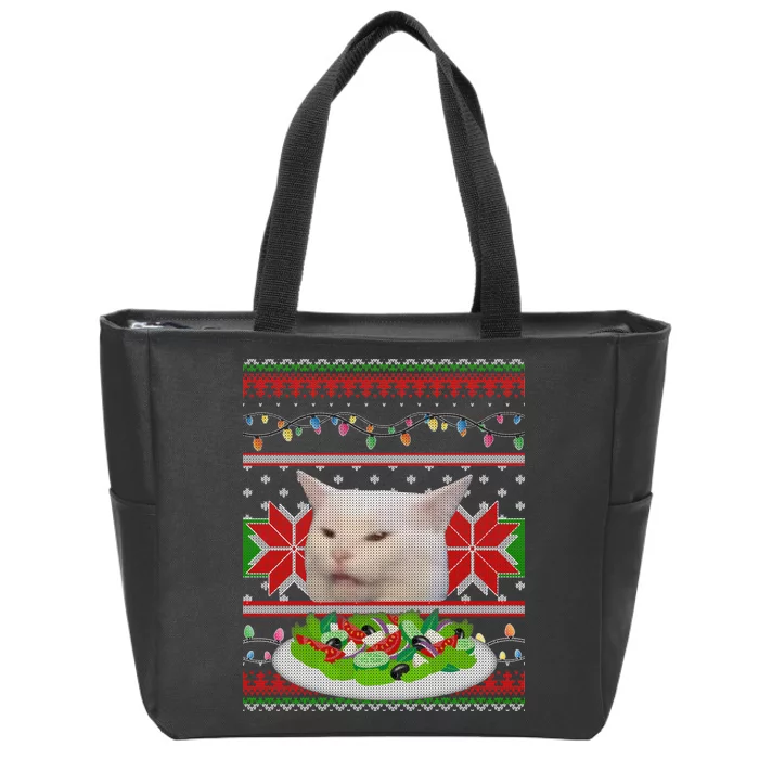 Smug Table Cat Meme Ugly Christmas Zip Tote Bag