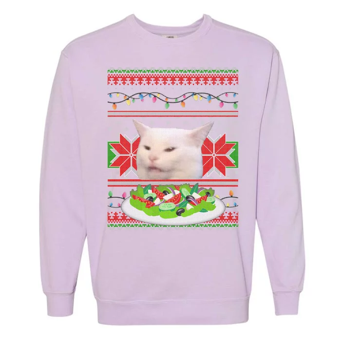 Smug Table Cat Meme Ugly Christmas Garment-Dyed Sweatshirt