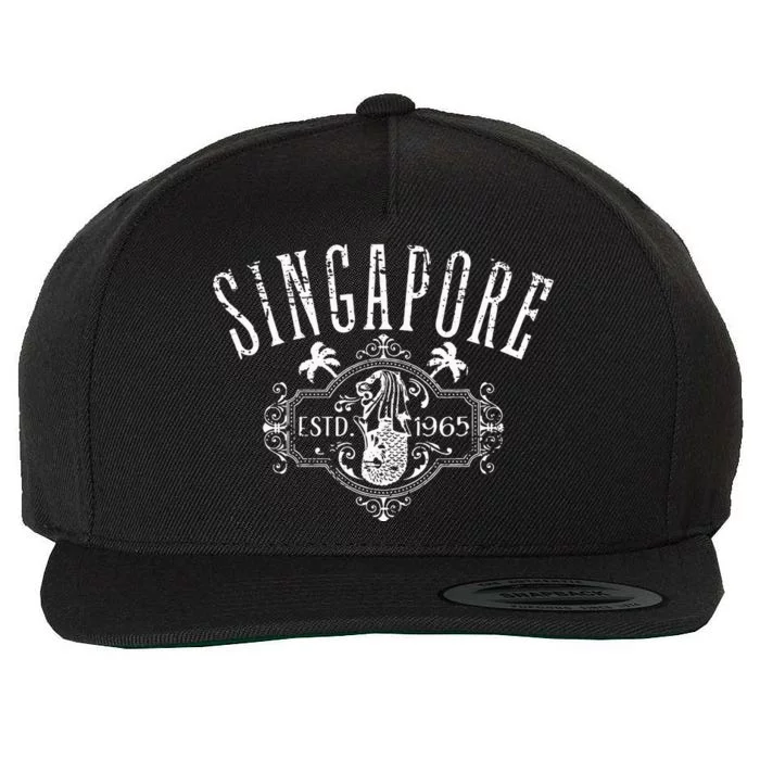 Singapore Merlion Vintage Distressed Style Design Souvenir Wool Snapback Cap