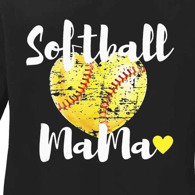 Softball Mama Vintage Softball Heart Gift Mothers Day Ladies Long Sleeve Shirt