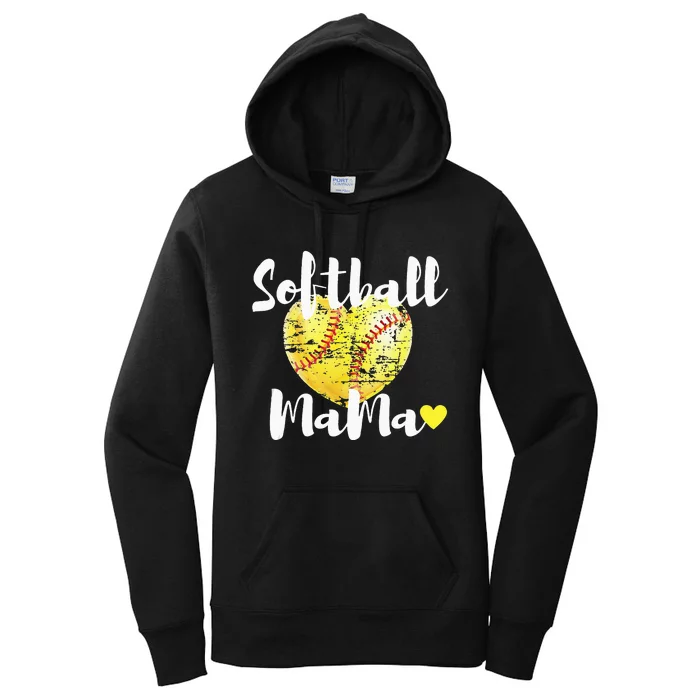 Softball Mama Vintage Softball Heart Gift Mothers Day Women's Pullover Hoodie