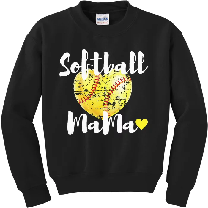 Softball Mama Vintage Softball Heart Gift Mothers Day Kids Sweatshirt