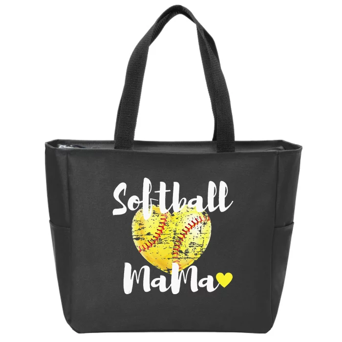 Softball Mama Vintage Softball Heart Gift Mothers Day Zip Tote Bag