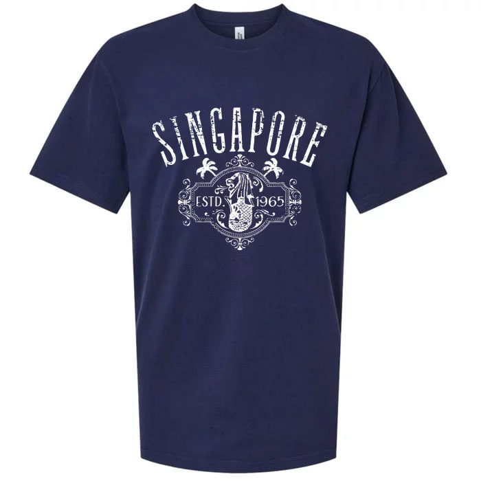 Singapore Merlion Vintage Distressed Style Design Souvenir Sueded Cloud Jersey T-Shirt