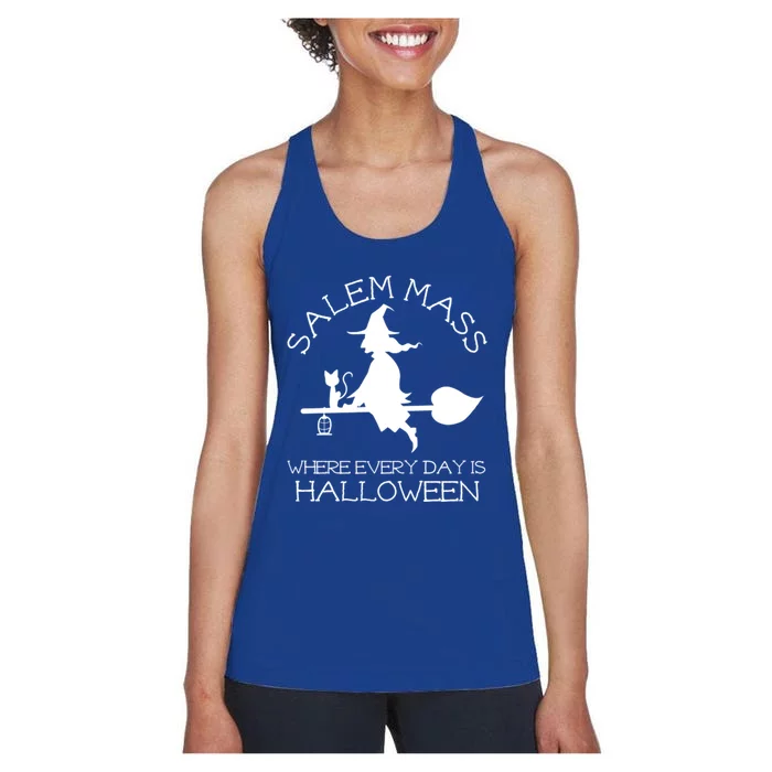 Salem Mass Where Every Day Is Halloween Witch Massachusetts Gift Women's Racerback Tank