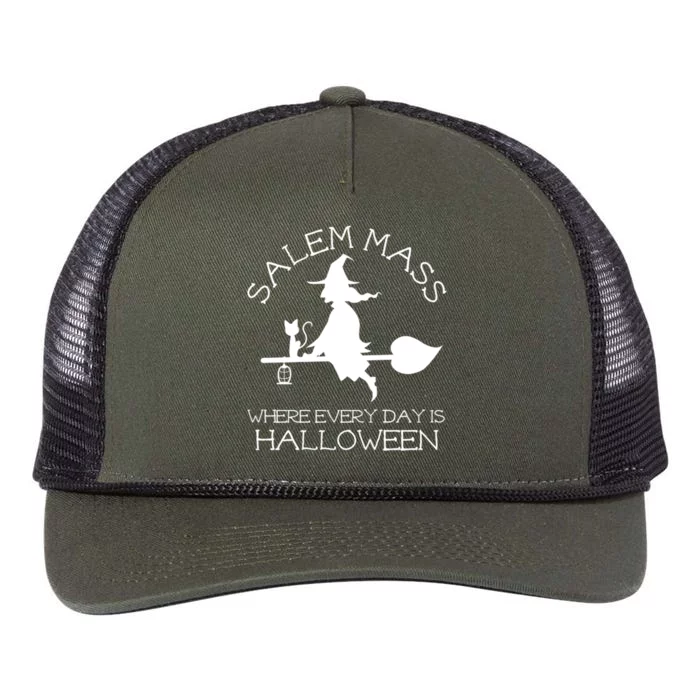 Salem Mass Where Every Day Is Halloween Witch Massachusetts Gift Retro Rope Trucker Hat Cap