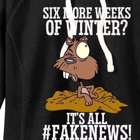 Six More Weeks Fake News Funny Groundhog Day Animal Lover Meaningful Gift Women's Fleece Hoodie