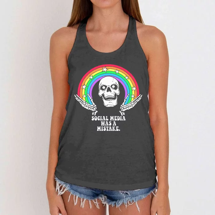 Social Media Was A Mistake Women's Knotted Racerback Tank