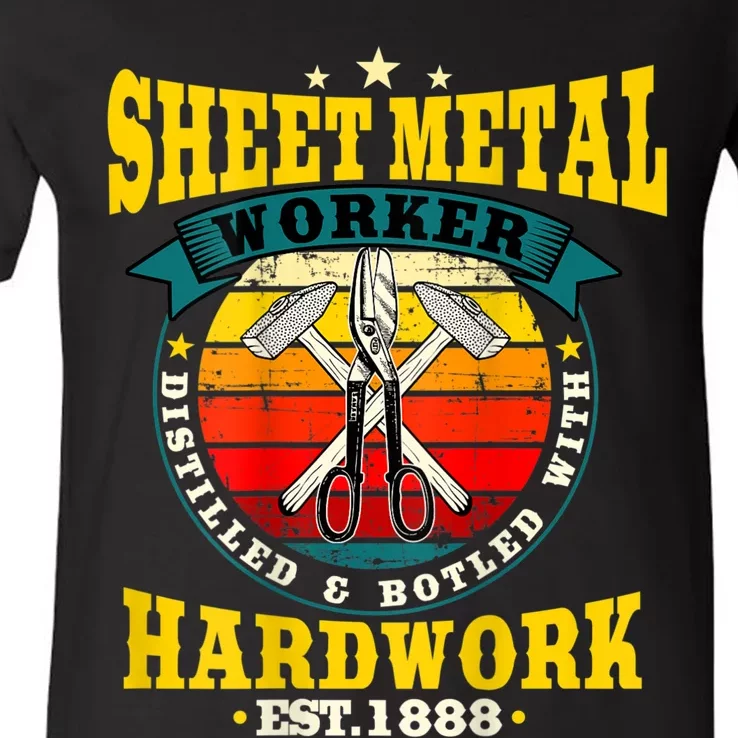 Sheet Metal Worker Design On Back Of V-Neck T-Shirt