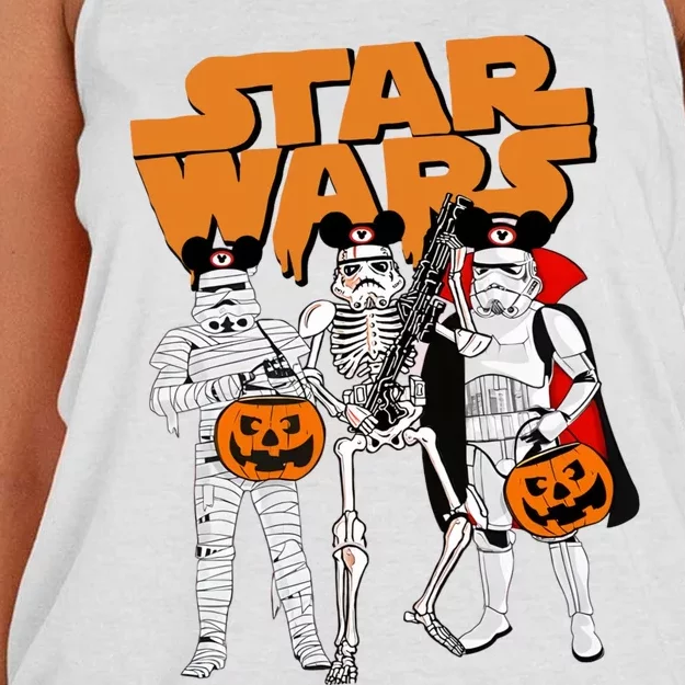 Star Movie Wars Stormtrooper Skeleton Halloween Funny Women's Knotted Racerback Tank