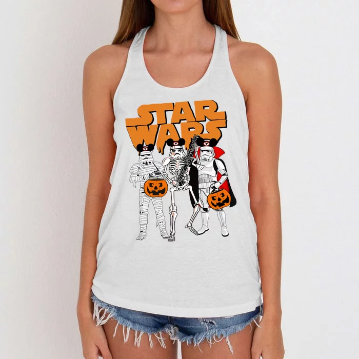 Star Movie Wars Stormtrooper Skeleton Halloween Funny Women's Knotted Racerback Tank