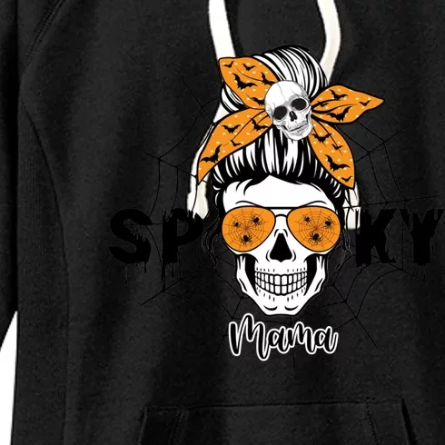 Spooky Mama Witch Mom Halloween Skull Messy Bun Mom Life Gift Women's Fleece Hoodie